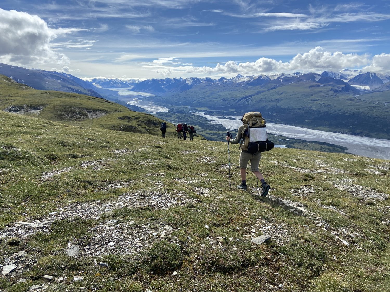 Hikers along the Donjek glacier trek in Kluane National Park