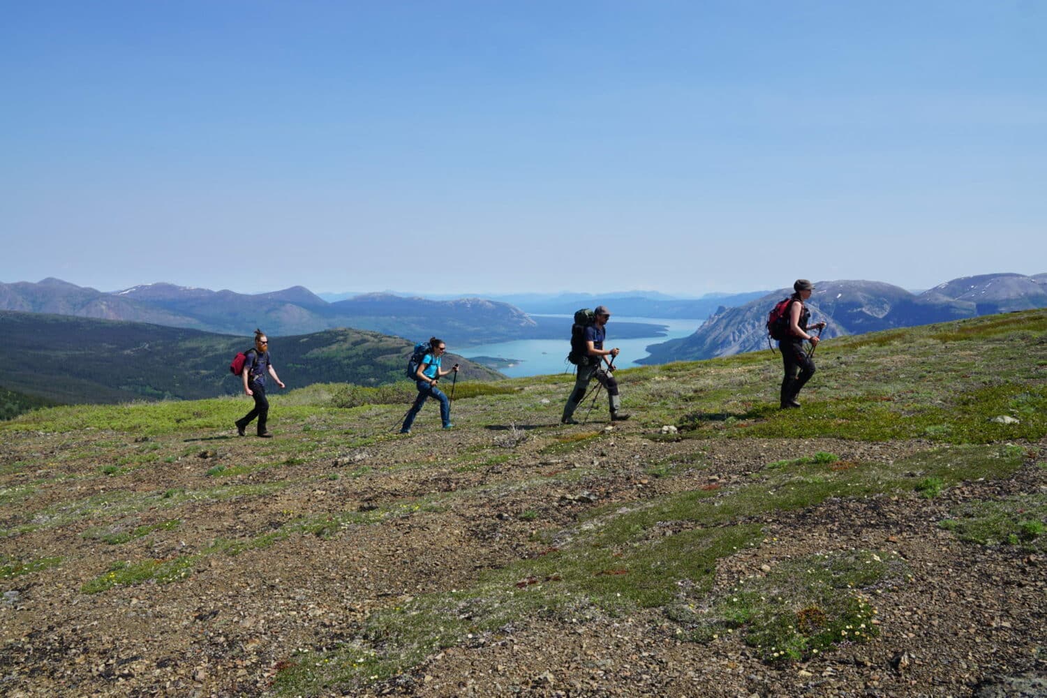Day-hiking in Carcross, view of Tagish Lake in the background