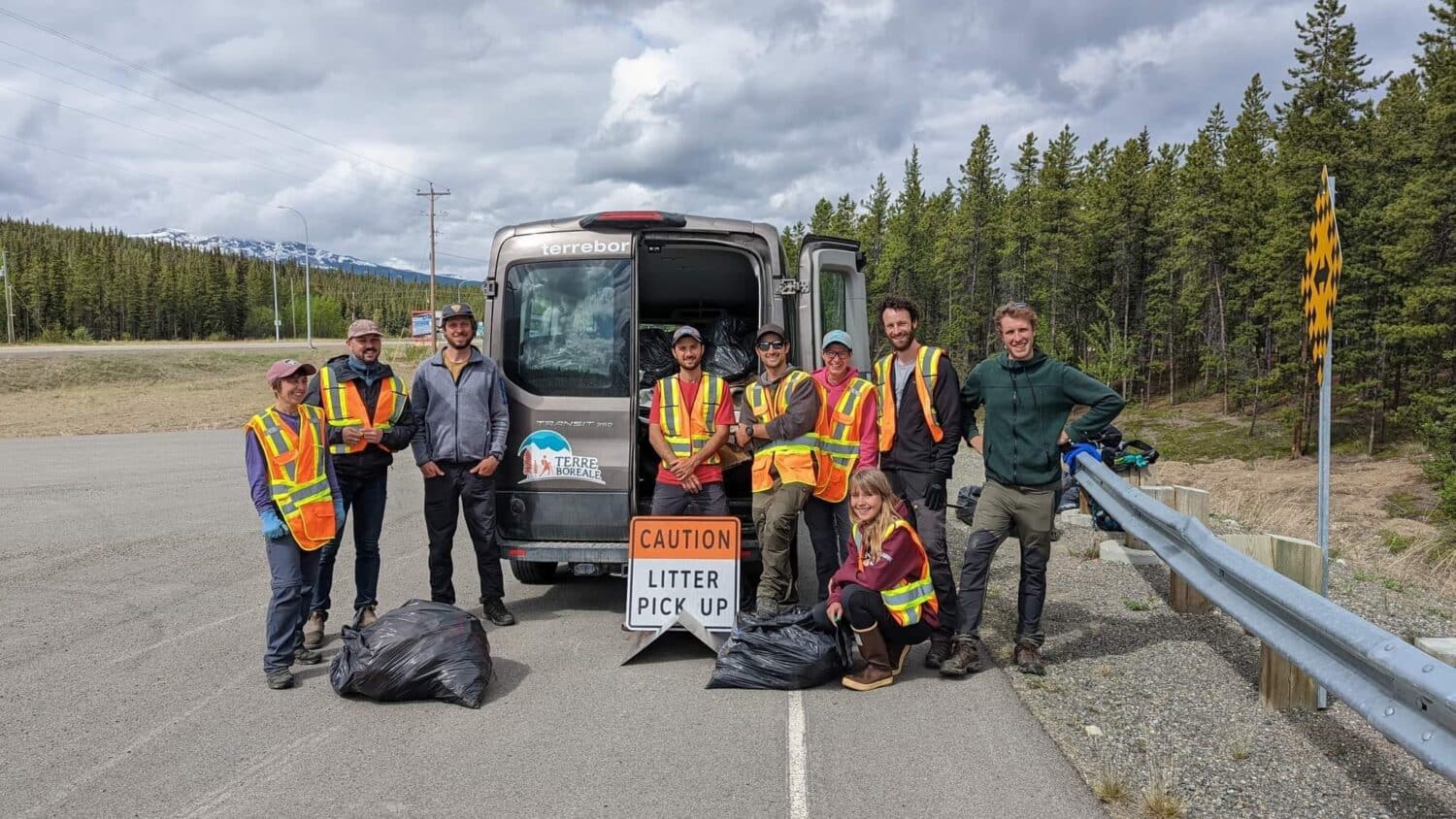 Our team of volunteers at the end of the Litter Pick up along the Alaska Highway