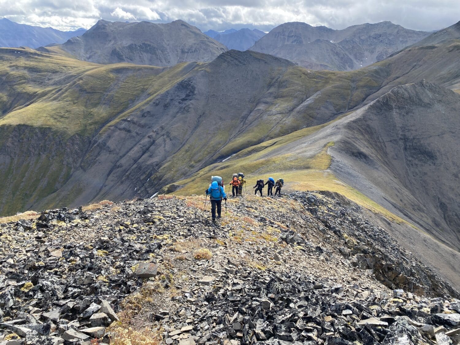Hiking along a ridge Ogilvie Mountains
