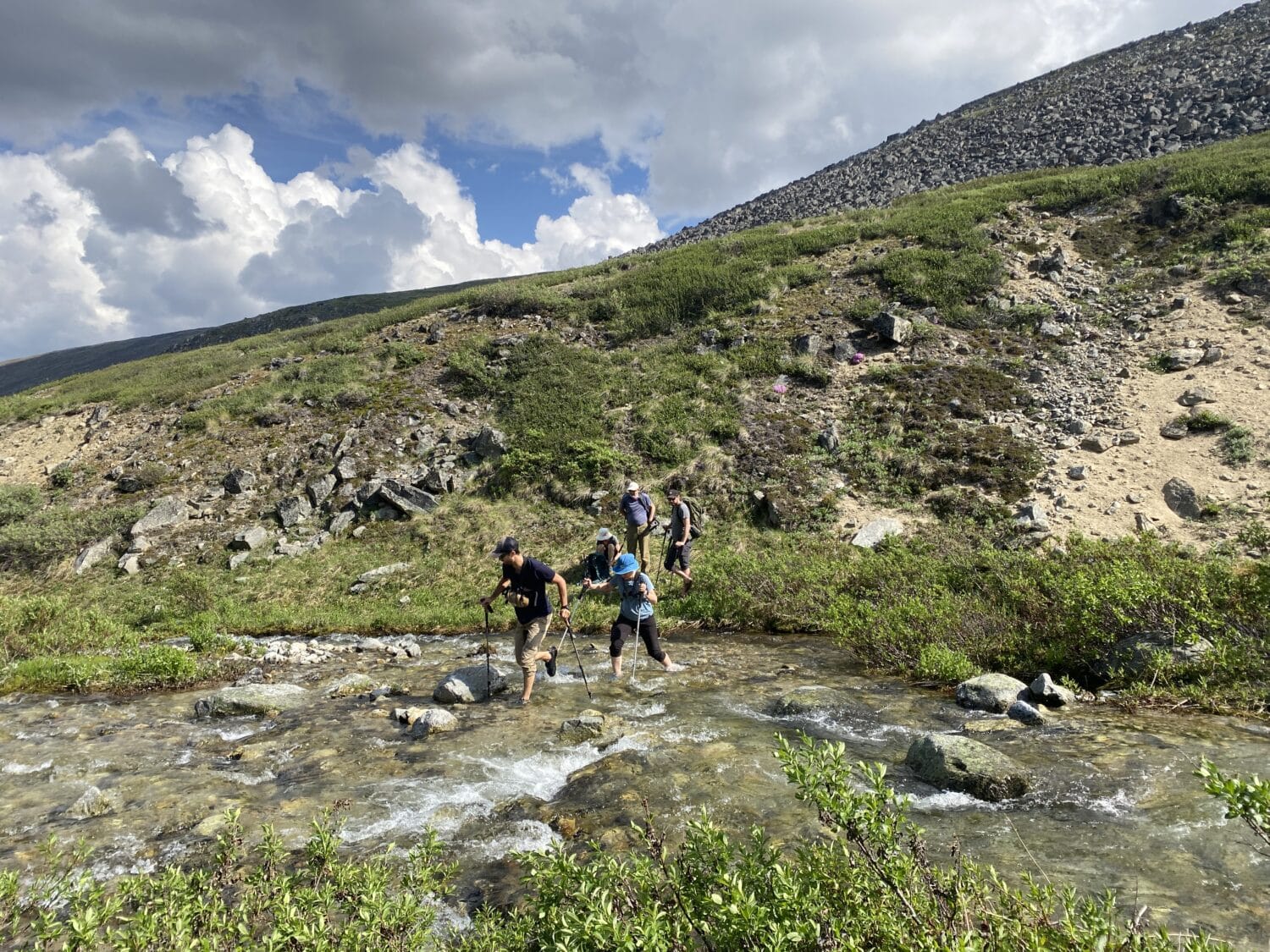 Creek crossing on a Yukon hiking trip
