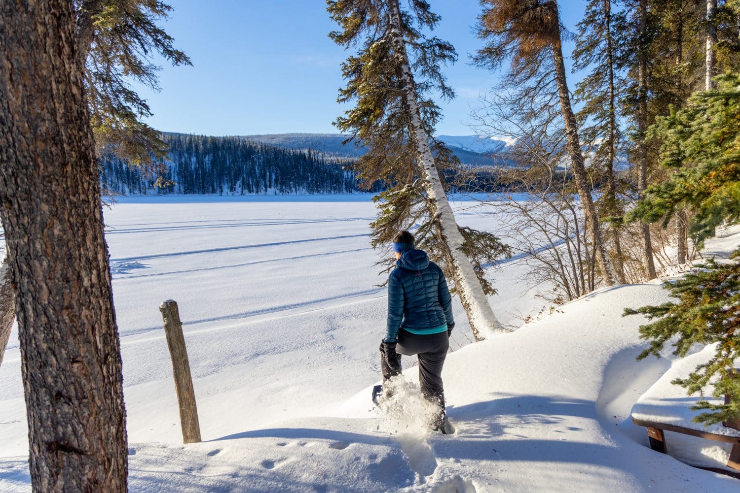 Person walking through snowy landscape