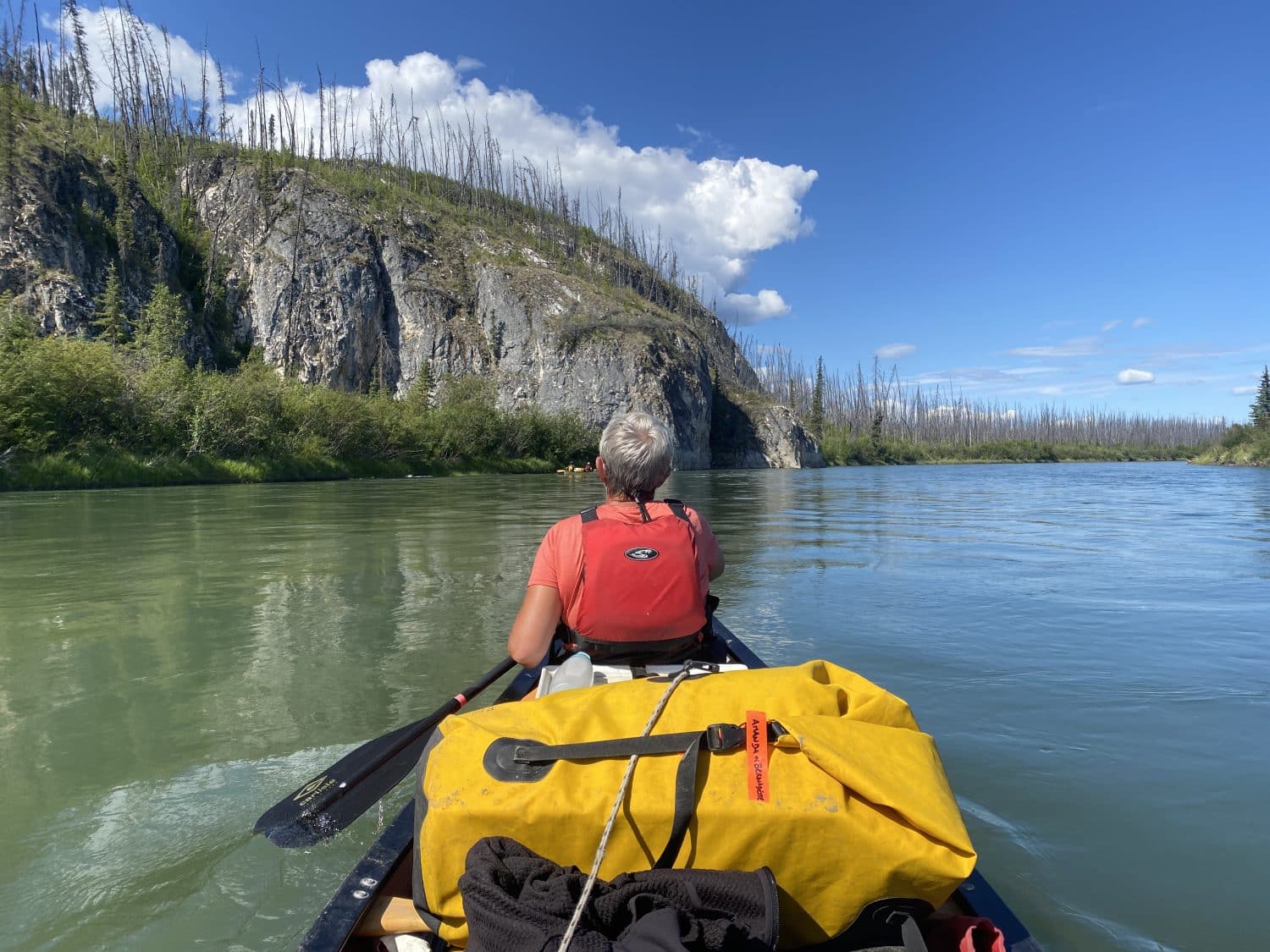 Paddling down the Yukon River between Lake Laberge and Carmacks