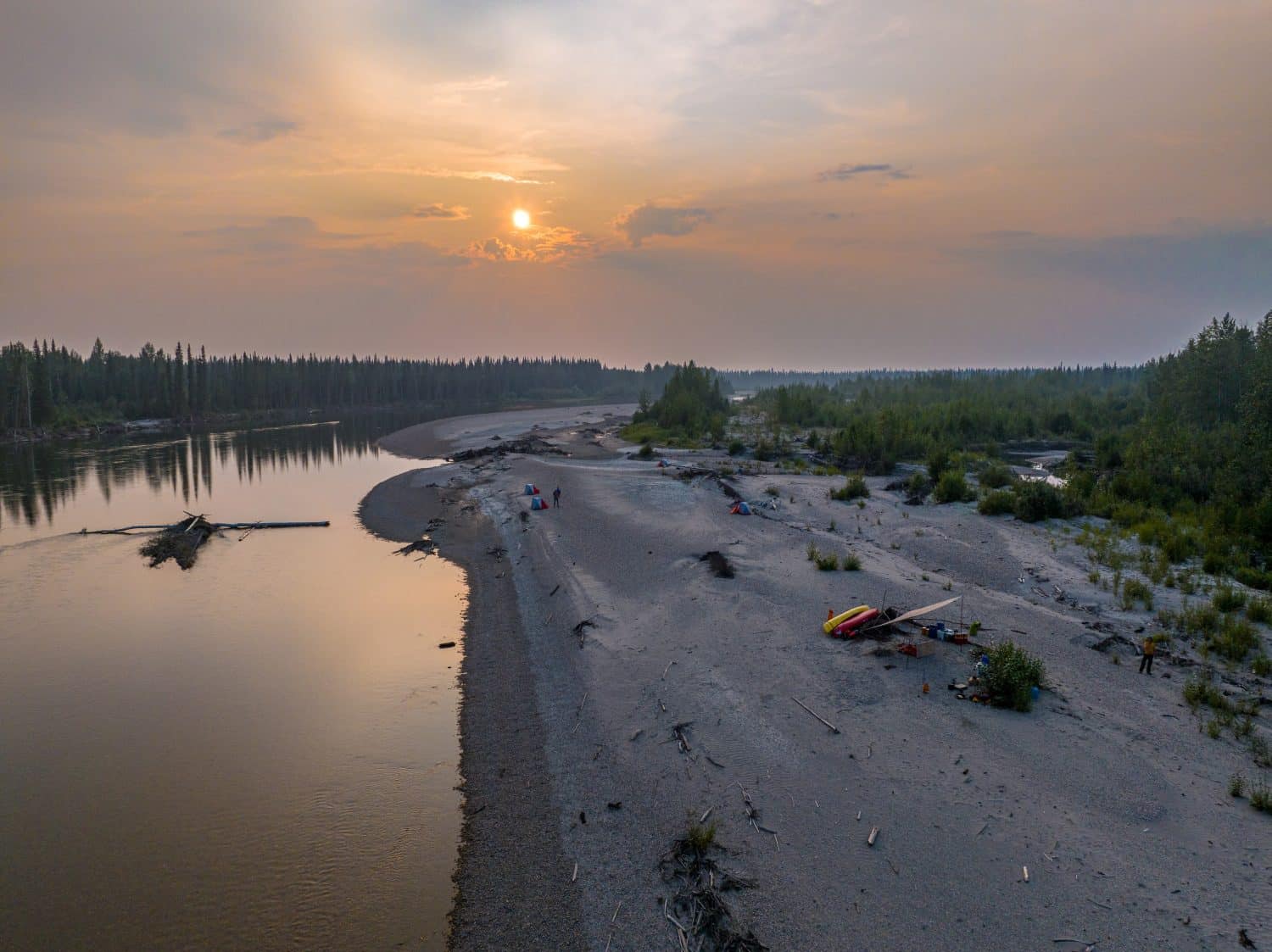 sunset above campsite along the Upper Liard River