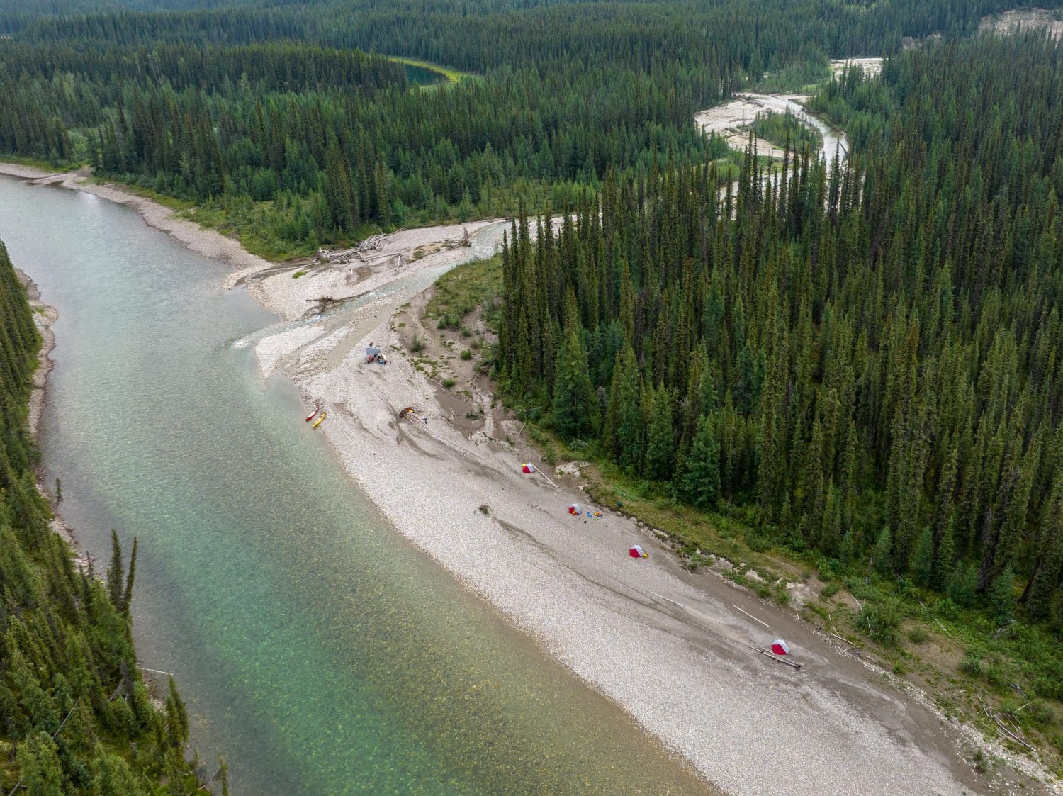 canoeing campsite along the Upper Liard River