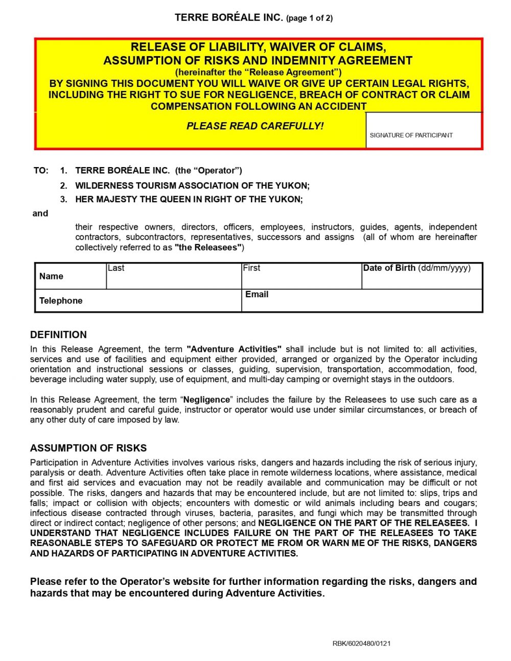 Terre Boréale Inc. RELEASE - WTAY - ADVENTURE ACTIVITIES - JAN 2021.docx_page-0001